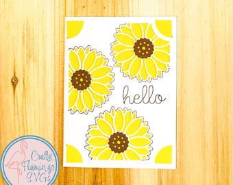 Cartão de inserção de girassol Olá com envelope, cartão de felicitações de girassol SVG para máquinas de corte Cricut, cartão de felicitações de girassol SVG arquivo de corte