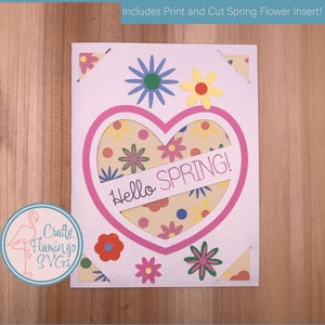 Hola tarjeta de primavera SVG, tarjeta de bienvenida de primavera, tarjeta Cricut Hello Spring con sobre, tarjeta de felicitación de primavera SVG, archivo de diseño de tarjeta de flor de primavera