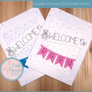 Willkommen Baby Einsteckkarte, Willkommen Baby Karte SVG, Baby Ankündigung Karte mit Umschlag, Gender Reveal Karte SVG, Cricut Karte mit Umschlag