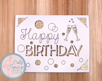 Champagne Birthday Card SVG: Celebration Card with Envelope (Digital Download)