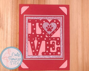 Love Paw Print Card SVG: Pet Valentine, Cricut Ready (Digital Download)