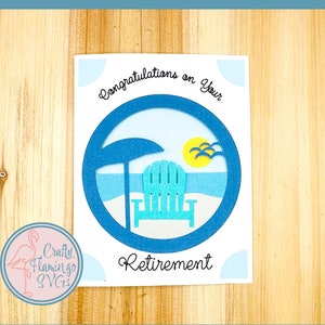 Félicitations pour votre carte de retraite avec enveloppe SVG, carte de retraite heureuse, carte d'insertion en couches de scène de plage pour SVG Cricut
