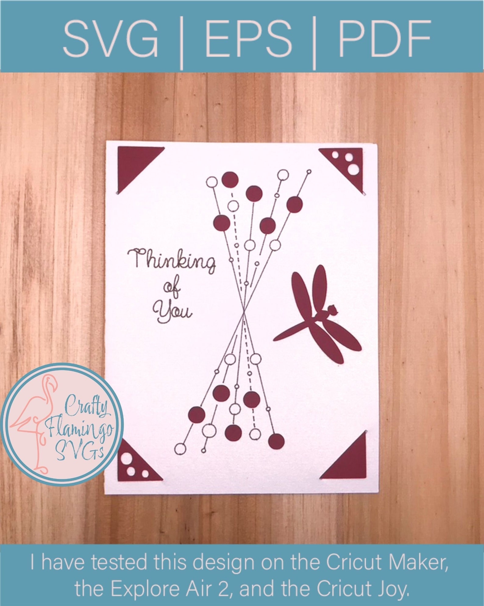 Dragonfly Thinking of You Card SVG: Sympathy Card With Envelope ...