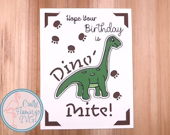 Dinosaur Birthday Card SVG: Dino-Mite Print & Cut Card (Digital File)