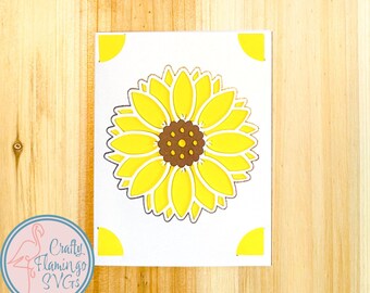 Cartão de inserção de girassol com envelope SVG, cartão de aniversário de girassol, cartão recortado para Cricut, cartão masculino fácil DIY, cartão de girassol em branco DIY