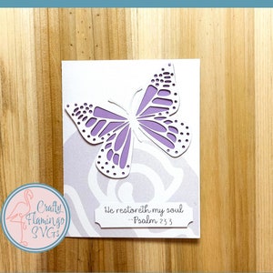 Salmo 23 Tarjeta de condolencia de mariposa con sobre SVG, archivo de tarjeta de condolencia Cricut, imprimir y cortar tarjeta de condolencia, Él restaura mi tarjeta de alma SVG