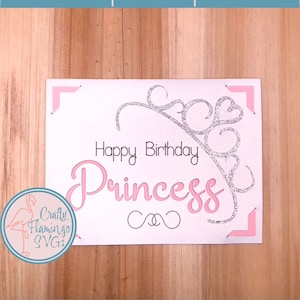 Joyeux anniversaire princesse, carte d'anniversaire de princesse, carte d'anniversaire pour princesse, carte de diadème de princesse, carte de joyeux anniversaire avec enveloppe SVG