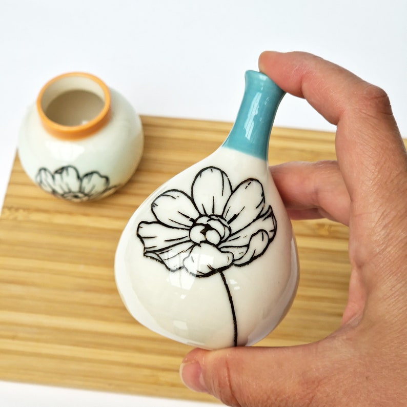 Set of 2 small porcelain bottles decorative floral vase handmade ceramics pottery image 7