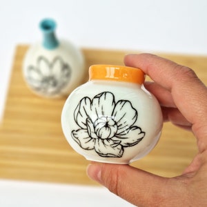 Set of 2 small porcelain bottles decorative floral vase handmade ceramics pottery image 6