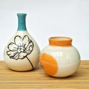 Set of 2 small porcelain bottles decorative floral vase handmade ceramics pottery image 4