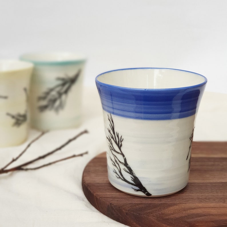 Tasse en porcelaine faite main décoration imprimée de branches, tasses à thé et à café, vaisselle en porcelaine, tasses à imprimé botanique, tasses en porcelaine uniques image 2