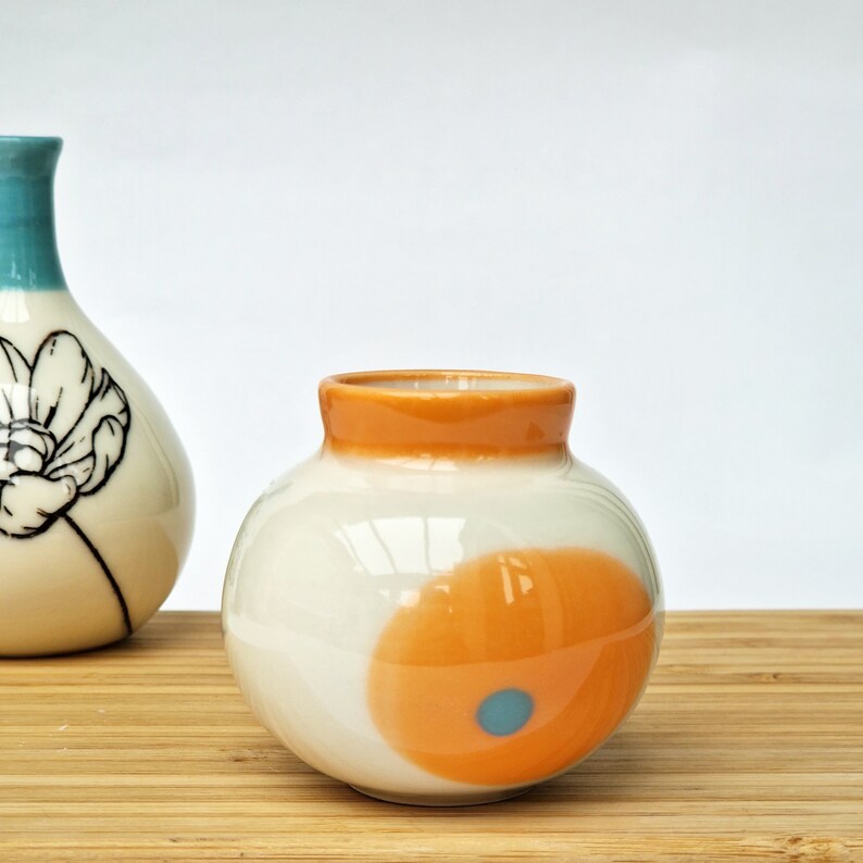 Set of 2 small porcelain bottles decorative floral vase handmade ceramics pottery image 5