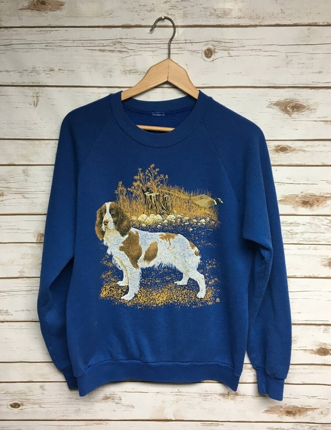 Vintage 70's 80's Dog Crewneck Sweatshirt Springer Spaniel Pheasant