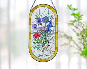 Ramo de flores de nacimiento familiar, flores para el mes de nacimiento, vitrales personalizados, regalo de flores de nacimiento personalizado, regalo para el Día de la Madre