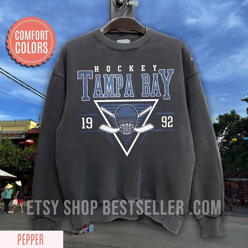Tampa Bay Hockey Vintage Style Comfort Colors Sweatshirt, Lightning