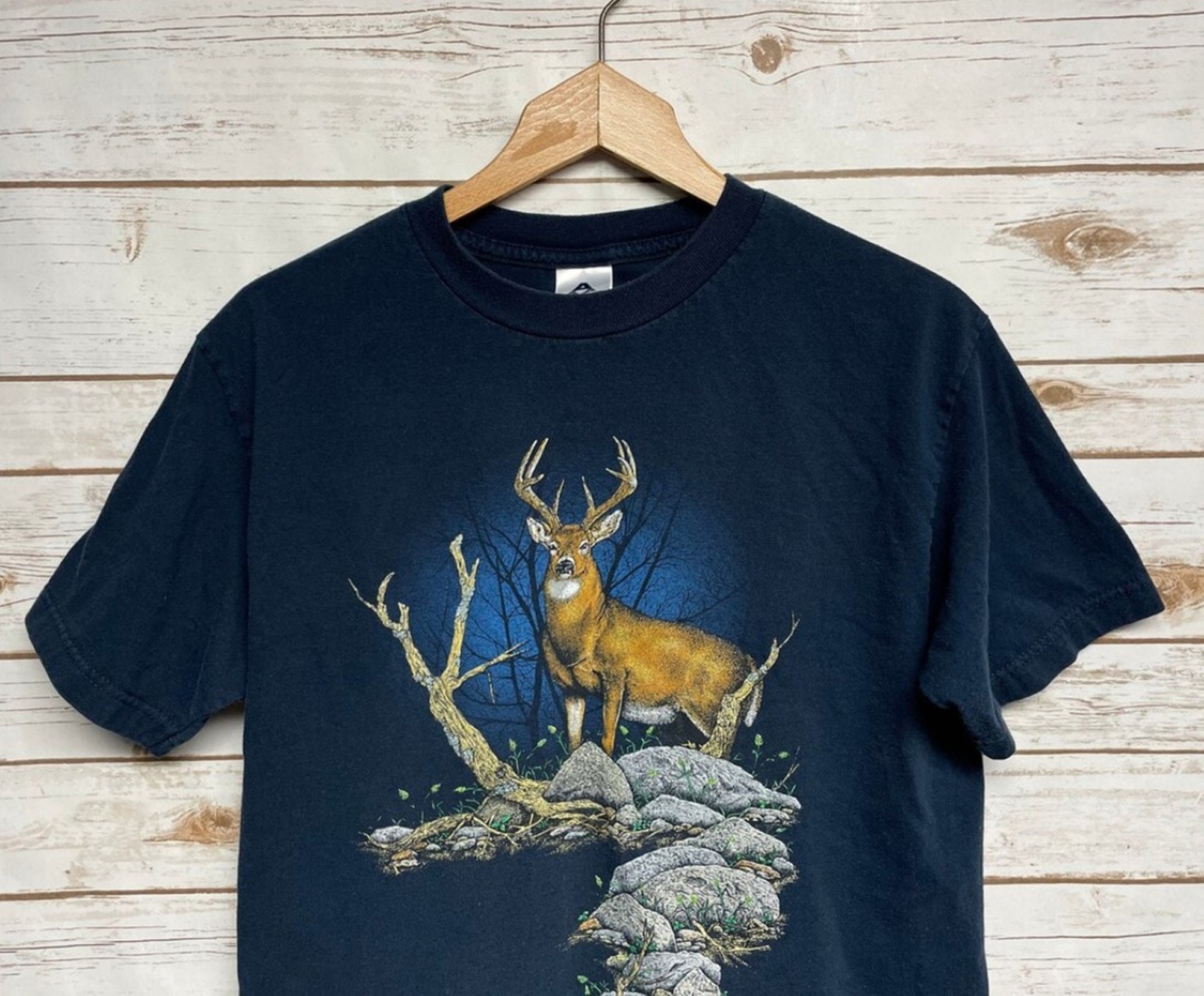 Vintage 90's Deer T Shirt Whitetail Deer Buck T Shirt Animal Print