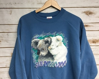 Vintage 90's San Diego Zoo koala crewneck sweatshirt light blue hanes crew neck sweatshirt Australia animal print shirt