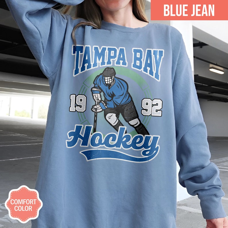 Tampa Bay Hockey Vintage Style Comfort Colors Sweatshirt, Lightning