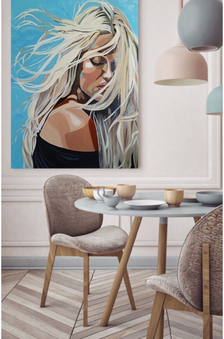 Blonde Woman Original Oil Painting Canvas Handmade Colorful Female ...