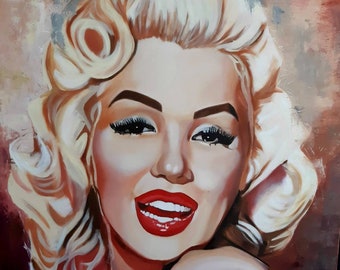 Marilyn Monroe Original oil painting canvas Famous actress art Attractive lady wall decor Modern Picture Hollywood star portrait 39"x39"