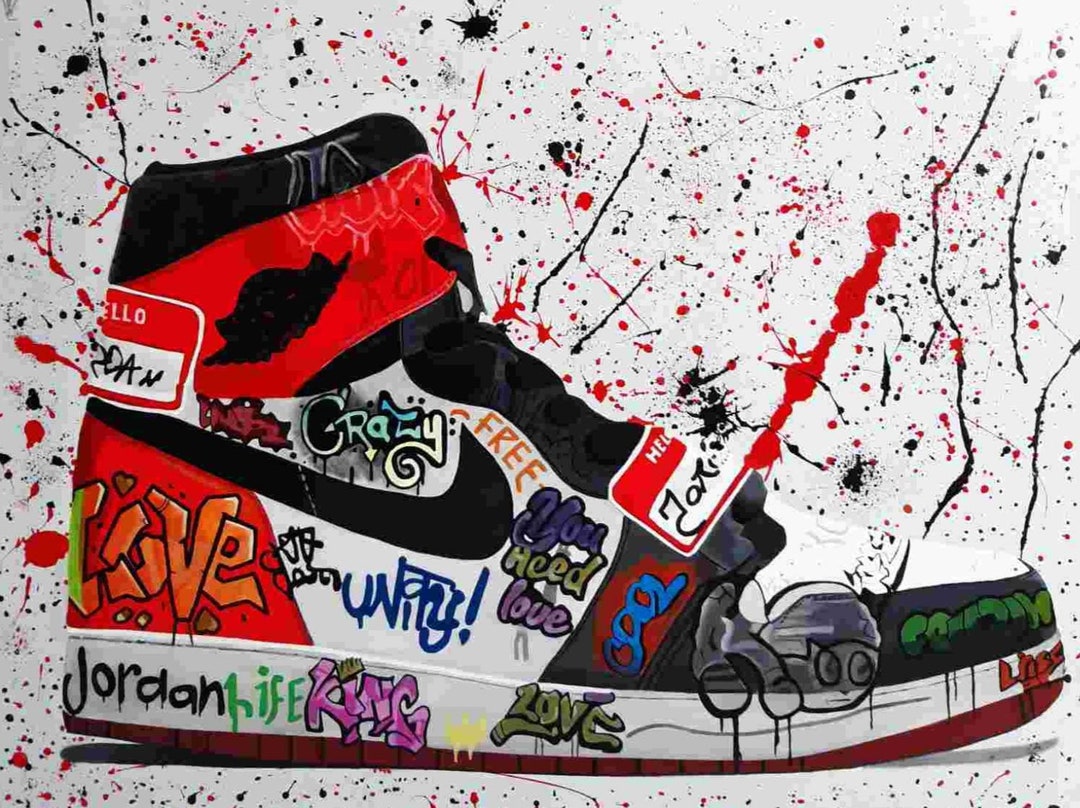 Sneaker Jordan Original Acrylic Painting Graffiti Wall Decor Modern Pop
