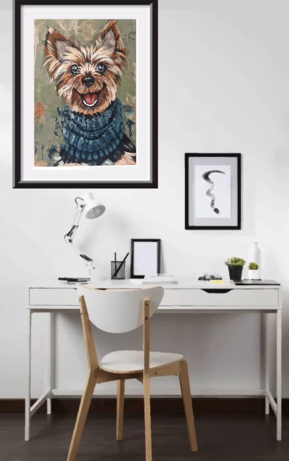 幸せなヨークシャーテリアのアクリル画 ヨークシャーテリアの犬の絵