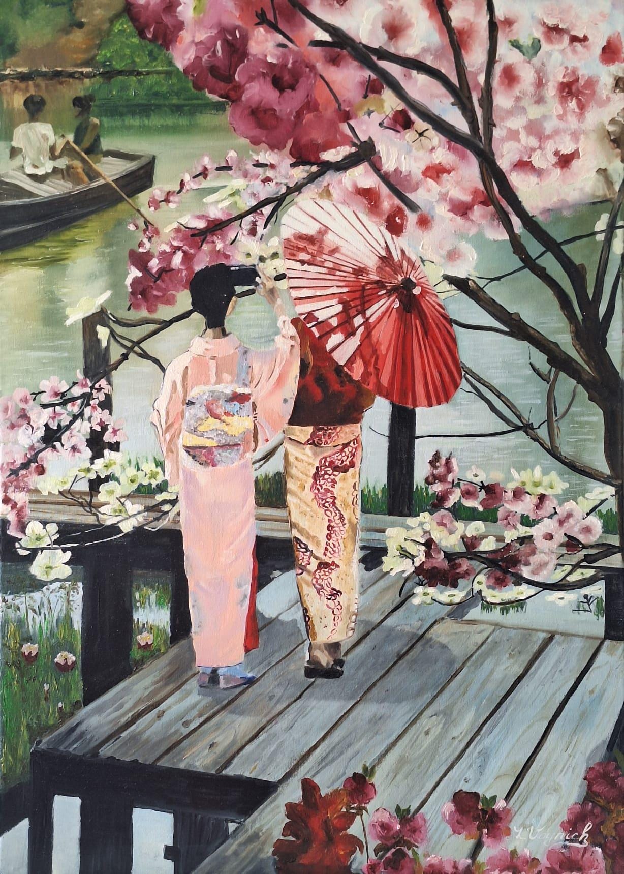 辰　oilpainting from Japan Japanese Girls Original Oil Painting Canvas Geisha Picture Bloom