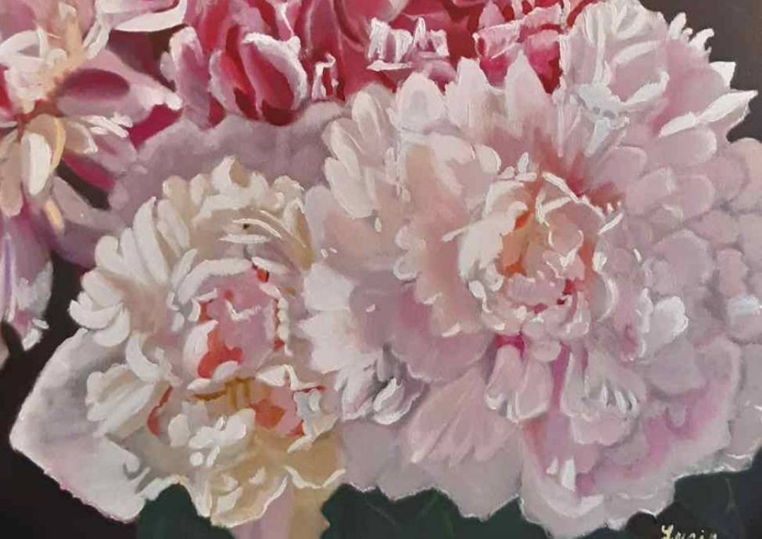 Pink Peonies Oil Painting Canvas Original Art Blooming Flowers Art ...