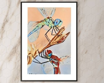 Libellule Dipinto acrilico fatto a mano Arte originale Immagine di insetti Decorazione murale di animali Damigella su tela Piccola arte minimalista