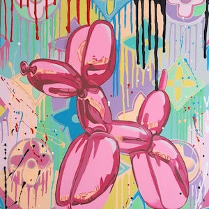 Inflatable Dog Original Acrylic Painting canvas Modern graffiti wall art Balloon dog picture Fashionable room decor American pop art
