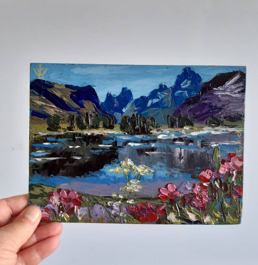 Landscape Mountain Lake Original Artwork Small Oil Painting on - Etsy