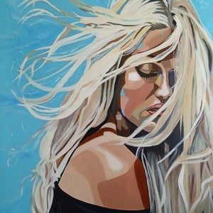 Blondes Mädchen Ölgemälde Leinwand Original Kunstwerk Modernes Frauenportrait Helles Bild Buntes modisches Wanddekor Schöne Frauenkunst