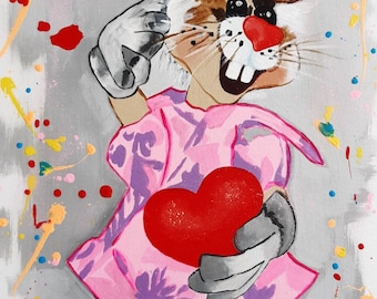 アクリル画 白黒 うさぎ 油絵 白ウサギのオリジナル油絵キャンバス 三