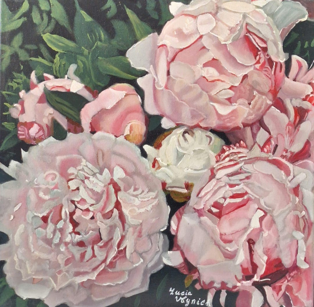 Pink Peonies Oil Painting Canvas Original Artwork Blooming Peonies Art ...