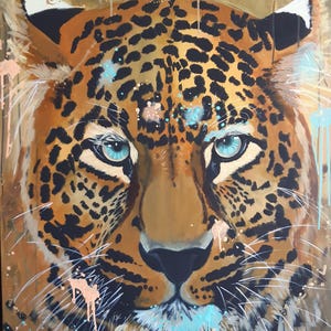 Leopard Head Print on Canvas Abstract leopard Picture Modern animal art Pop wall decor Wild animal picture African savannah fauna
