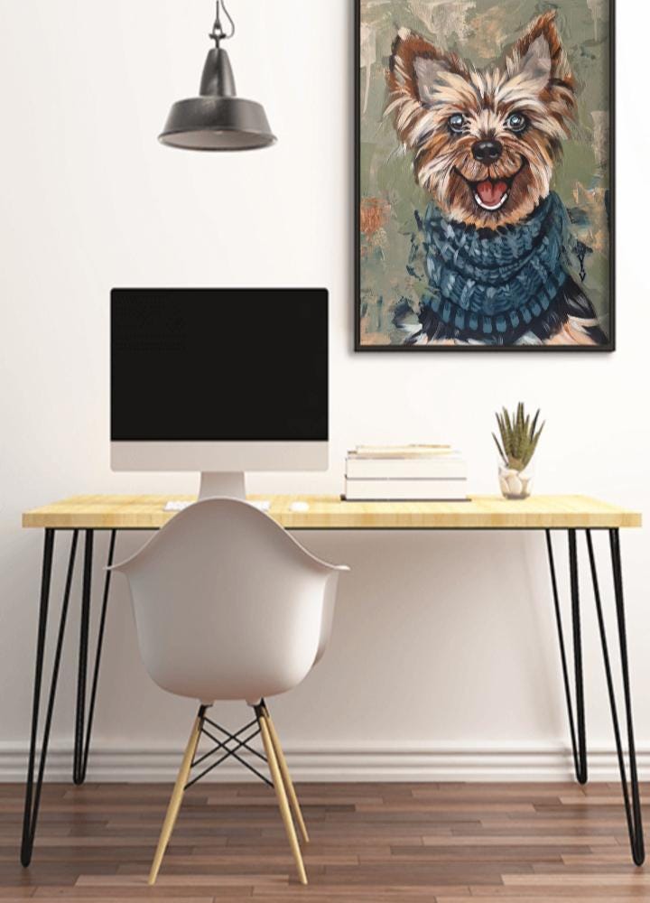 幸せなヨークシャーテリアのアクリル画 ヨークシャーテリアの犬の絵