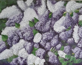 Dipinto a olio originale su tela con fiori di lillà, fiori viola, grande decorazione floreale da parete, immagine con texture 3D, dipinto unico, regalo per donna amata