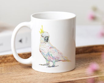 Cockatoo Coffee Mug: Watercolor Bird Art, 11oz Ceramic Cup