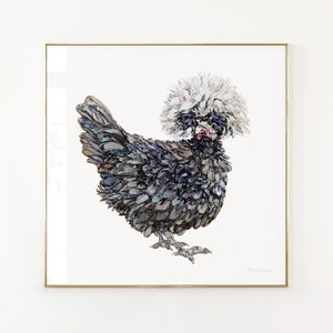 Watercolor Polish Chicken Art Print: Crested Hen Giclée