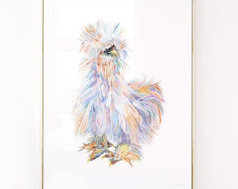 "Aquarell Seidenhuhn ""Print"" Illustration: Buntes flauschiges Huhn."