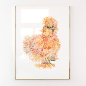 Acquerello Buff Silkie Chicken Art Print - Adorabile disegno dipinto a mano stampato con inchiostri ecologici su carta proveniente da fonti sostenibili