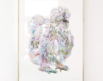 Aquarell Silkie Huhn Kunstdruck: Giclée Fine Art