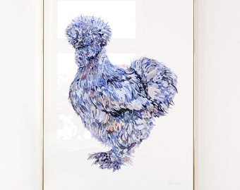 Watercolour Black Silkie Chicken Art Print - Beautiful hand painted design for silkie lovers and chicken mammas