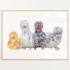 Watercolour Silkie Chicken Flock Art Print - Beautiful hand painted design and the perfect gift for chicken moms and silkie mamas!