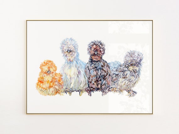 Watercolor Silkie Chicken Flock Art Print - Giclée Quality