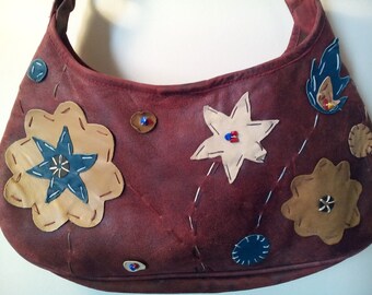 Vintage Red Leather Flower Power Purse