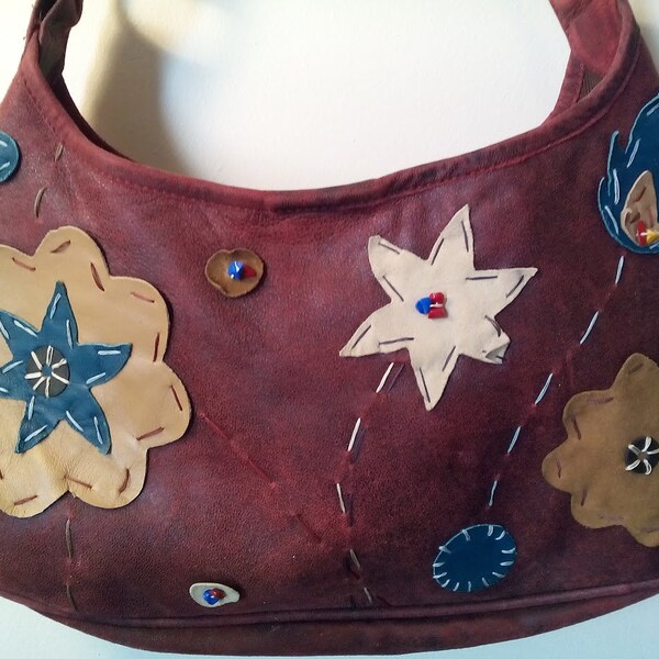 Vintage Red Leather Flower Power Purse