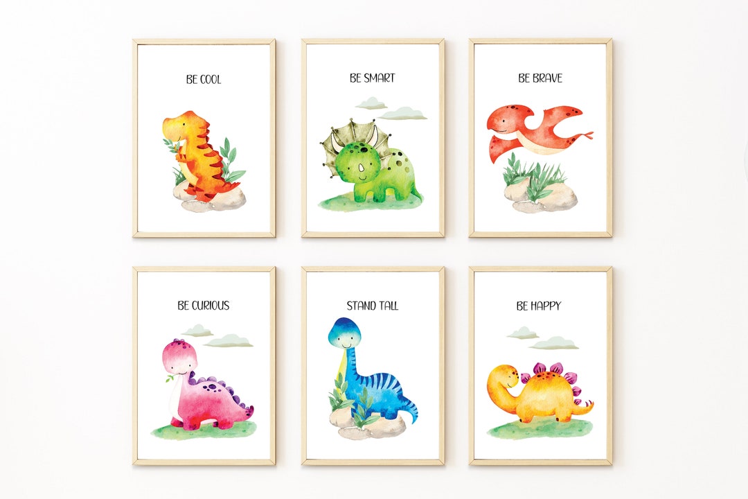 Colorful Dinosaur Nursery Set Dinosaur Wall Art Prints Dino Room Decor ...