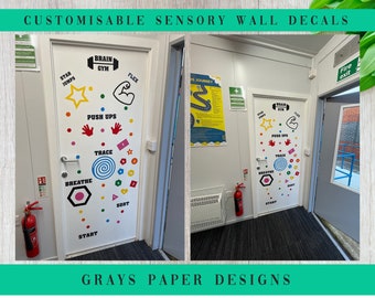 Sensory Track Wall Decals / Brain Gym / Deluxe personalizable / Multicolor / Educativo (40+ piezas individuales) / Escuelas / Aula