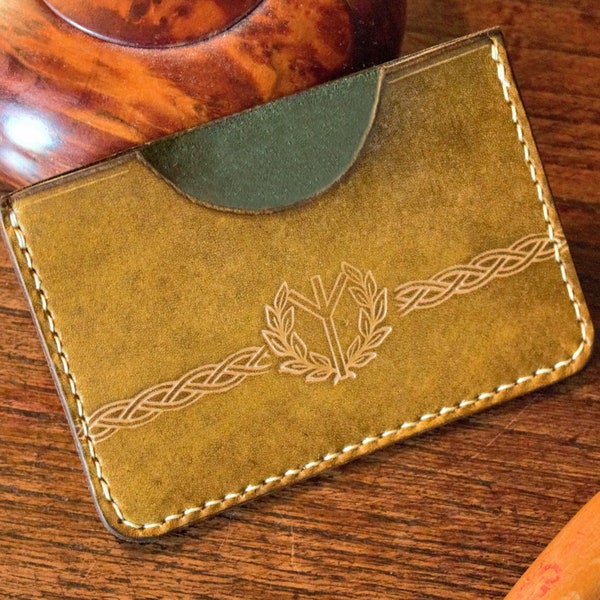 Handmade "Álfar" card holder / French natural leather and linen thread